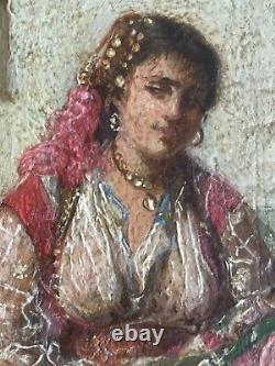 Mauresque d'Alger Jan Baptist Huysmans. Huile sur bois. 97x165mm. A nettoyer
