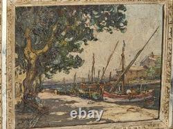 Maurice BARLE (1903-1961) Bateaux amarrés Peinture Huile sur panneau signée