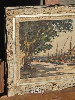 Maurice BARLE (1903-1961) Bateaux amarrés Peinture Huile sur panneau signée