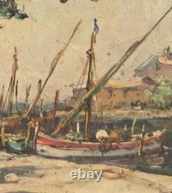 Maurice BARLE (1903-1961) Bateaux amarrés Peinture Huile sur panneau signée