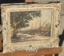 Maurice BARLE (1903-1961) Bateaux amarrés Peinture Huile sur panneau signée