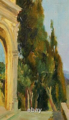 Maurice Louis DAINVILLE tableau paysage ITALIE Florence parc palais vue 19ème