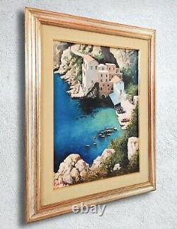 Mer de Sorrento Naples Paysage marin côtier Peinture à l'huile italienne signée