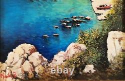 Mer de Sorrento Naples Paysage marin côtier Peinture à l'huile italienne signée