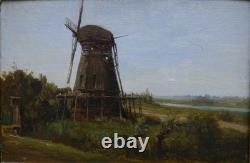 Moulin en Hollande. Auguste ANASTASI (1820-1889). Peintre français école barbizon