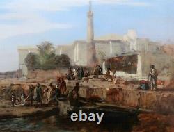 Narcisse Berchère tableau orientaliste bord Nil Egypte paysage égyptien huile