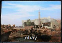 Narcisse Berchère tableau orientaliste bord Nil Egypte paysage égyptien huile