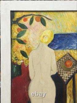 Nude Female Girl, Large Original Vintage Oil Painting XX Century, Framed