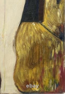 Nude Female Girl, Large Original Vintage Oil Painting XX Century, Framed
