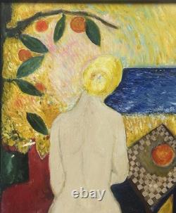 Nude Female Girl, Large Original Vintage Oil Painting XX Century, Framed
