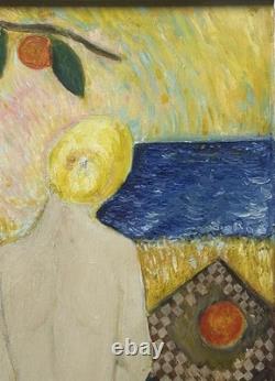 Nude Female Girl, Large Original Vintage Oil Painting XX Century, Framed