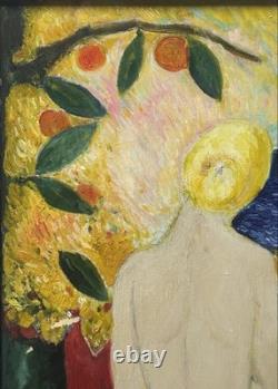 Nude Female Girl, Large Original Vintage Oil Painting XX Century, Framed