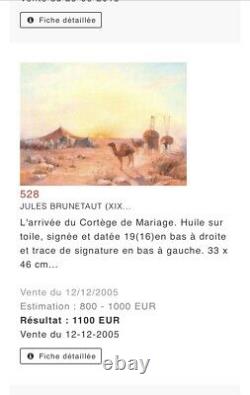 ORIENTALISTE ORIENTAL MAROC TUNISIE JULES BRUNETAUT CÔTE PLUS DE 1100 Art Price