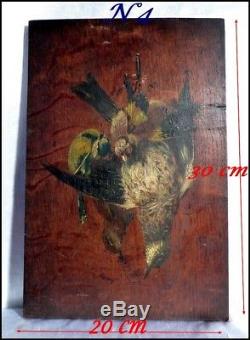 Oiseaux Suite de 4 Peintures Sur Panneau Gibier Natures Mortes Aux Oiseaux