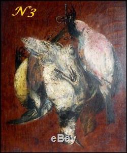 Oiseaux Suite de 4 Peintures Sur Panneau Gibier Natures Mortes Aux Oiseaux