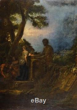 Original 18th century Oil Painting Scene de Genre, Donation to Pan's God