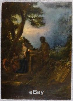 Original 18th century Oil Painting Scene de Genre, Donation to Pan's God