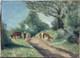 Original Antique Oil Painting, Landscape Scene With Cows, Impressionism, Signed