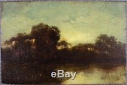 Original Painting Oil on Canvas Landscape in the Evening signed