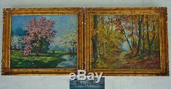 Oscar THURILLOT- Paire d'Huiles sur Panneau Paysage Printanier et Sous Bois