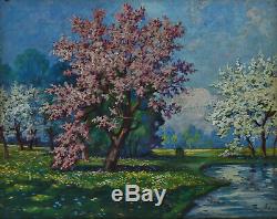Oscar THURILLOT- Paire d'Huiles sur Panneau Paysage Printanier et Sous Bois