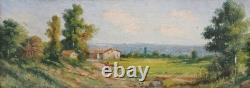 PASCAL JULES. Paysage Animé Peinture huile sur panneau bois signé