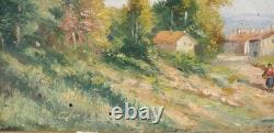 PASCAL JULES. Paysage Animé Peinture huile sur panneau bois signé