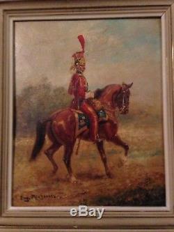 PECHAUBES Peinture huile sur panneau bois Soldat Ier Empire Lancier Militaria
