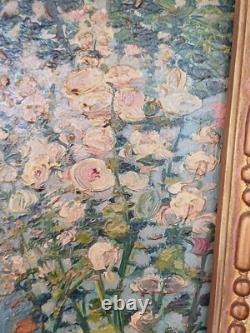 PEINTURE 50x43cm FEMME À L'OMBRELLE À L'OMBRE DES ARBRES HUILE SUR BOIS 1900 hst