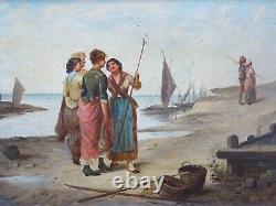 PEINTURE XIXe/XXe-G. LUCAN-RETOUR DE PÊCHE SUR LA CÔTE NAPOLITAINE (ITALIE)