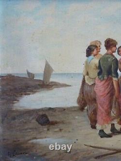 PEINTURE XIXe/XXe-G. LUCAN-RETOUR DE PÊCHE SUR LA CÔTE NAPOLITAINE (ITALIE)