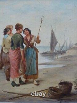 PEINTURE XIXe/XXe-G. LUCAN-RETOUR DE PÊCHE SUR LA CÔTE NAPOLITAINE (ITALIE)
