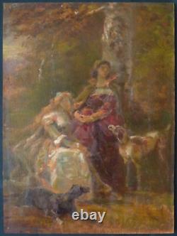 PHILIPPOTEAUX (1845-1923) Peinture sur panneau bois chien jardin étude