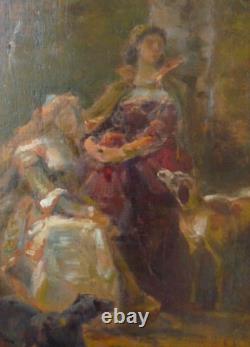 PHILIPPOTEAUX (1845-1923) Peinture sur panneau bois chien jardin étude