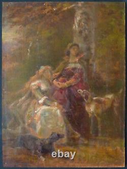 PHILIPPOTEAUX (1845-1923) Peinture sur panneau chien jardin esquisse étude
