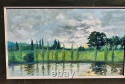 PIERRE PIOT Paysage Bord de Rivière Peinture huile sur panneau de bois