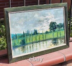 PIERRE PIOT Paysage Bord de Rivière Peinture huile sur panneau de bois