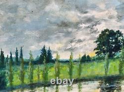 PIERRE PIOT Paysage Bord de Rivière Peinture huile sur panneau de bois