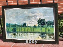PIERRE PIOT Paysage Bord de Rivière Peinture huile sur panneau de bois