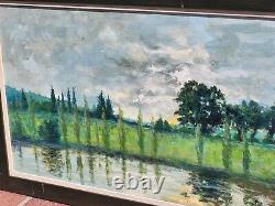 PIERRE PIOT Paysage Bord de Rivière Peinture huile sur panneau de bois