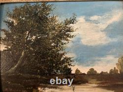 Painting Peinture Huile sur carton peche Pêcheur art Cadre Montparnasse 1900 Old