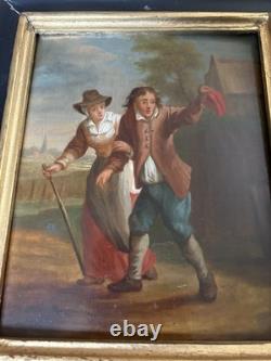 Paire De Tableaux Anciens Le Retour De La Chasse XVIII Sur Bois Hollande