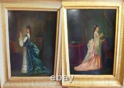 Paire Tableaux XIXèm Elegantes Napoléon III DLG Eugène Accard, Auguste Toulmouche