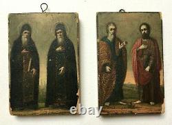 Paire d'icônes miniatures russes ou grecques Peinture religieuse, XIXe