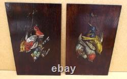 Paire de Tableau Huile Sur Panneau Bois Nature Morte oiseaux chasse signé Victor