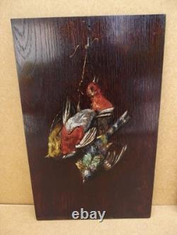 Paire de Tableau Huile Sur Panneau Bois Nature Morte oiseaux chasse signé Victor