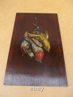 Paire de Tableau Huile Sur Panneau Bois Nature Morte oiseaux chasse signé Victor