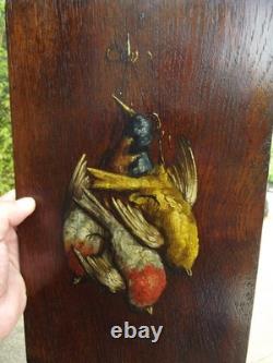 Paire de Tableau Huile Sur Panneau Bois Nature Morte oiseaux chasse signé Victor