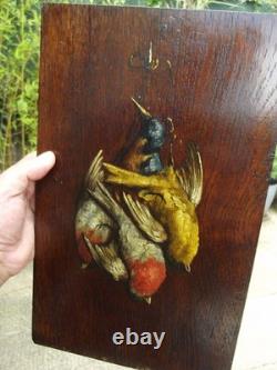 Paire de Tableau Huile Sur Panneau Bois Nature Morte oiseaux chasse signé Victor