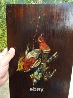 Paire de Tableau Huile Sur Panneau Bois Nature Morte oiseaux chasse signé Victor